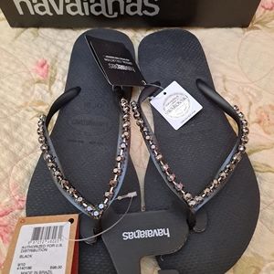 Havaianas swarovski crystal flip flops 9/10 black nwt